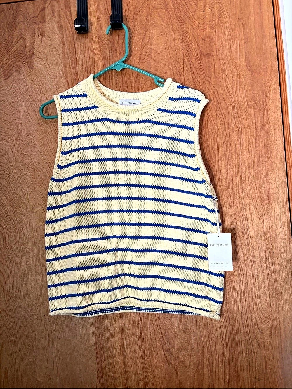Free Assembly Yellow and Blue Striped Knit Sweater Vest Yellow & Blue Striped M